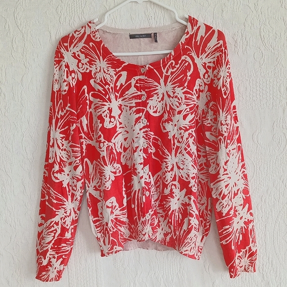 Daisy Fuentes Orange Butterfly Cardigan Sweater Light Bright Soft Summer Layers - Picture 1 of 8